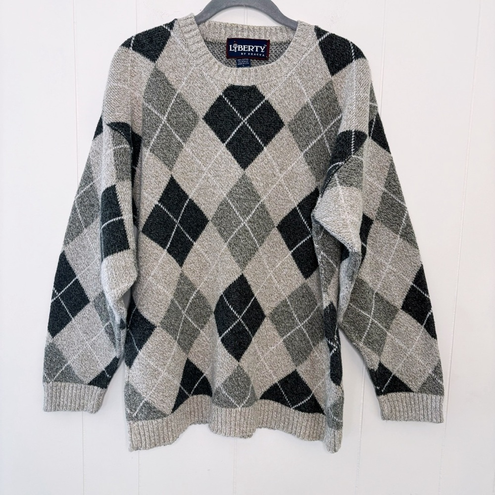 Vintage Liberty Beige & Black Argyle Sweater L